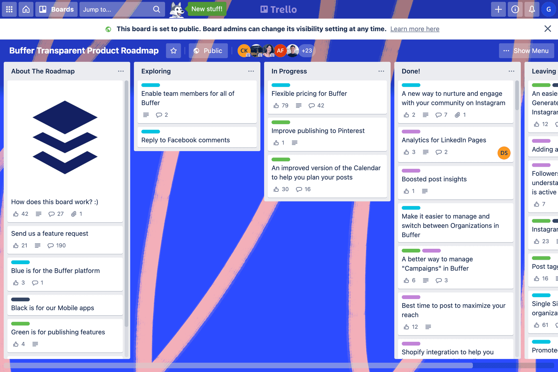 A screenshot of the Buffer public roadmap